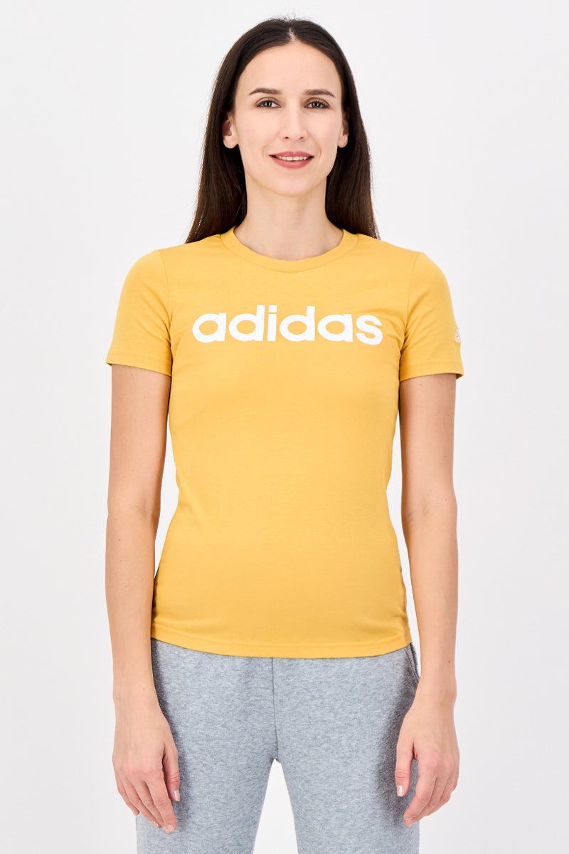 Adidas Women Sportswear Fit Short Sleeve Outdoor T-Shirt, Mustard - Image 1